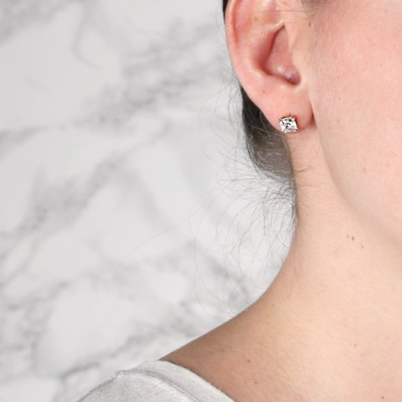 Asscher Cut Studs,Tension Back, Prong Set In Gold - Picture 4 of 6